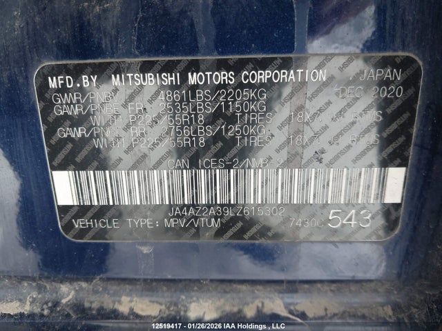 JA4AZ2A39LZ615302 Mitsubishi Outlander Es/ex/ex-l