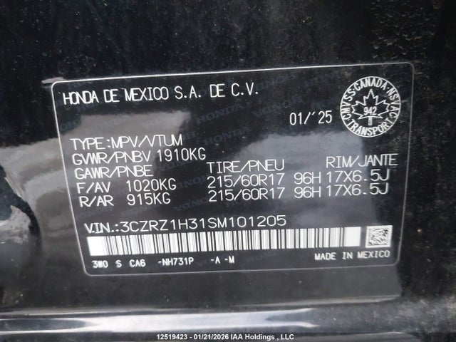 3CZRZ1H31SM101205 Honda HR-V LX