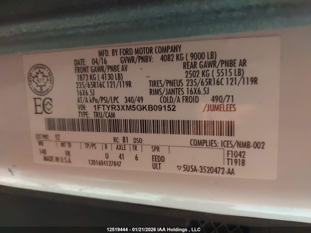 1FTYR3XM5GKB09152 Ford Transit T-250