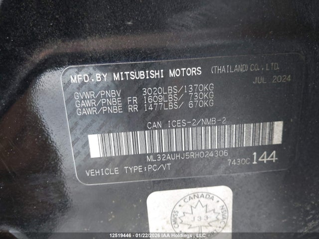 Aukcja sprzedaży 2024 Mitsubishi Mirage Es/le, vin: ML32AUHJ5RH024306, numer aukcji: 12519446