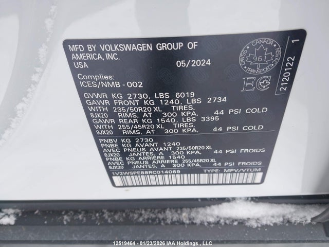 Продажа на аукционе авто 2024 Volkswagen Id.4 Pro, vin: 1V2WSPE88RC014069, номер лота: 12519464