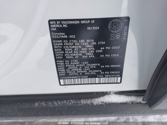 Продажа на аукционе авто 2024 Volkswagen Id.4 Pro, vin: 1V2WSPE88RC014069, номер лота: 12519464