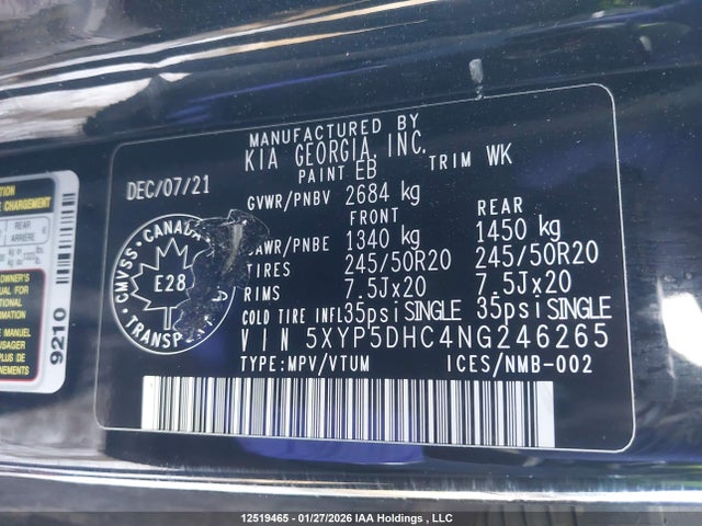 5XYP5DHC4NG246265 KIA Telluride Nightsky/sx/sx Limited