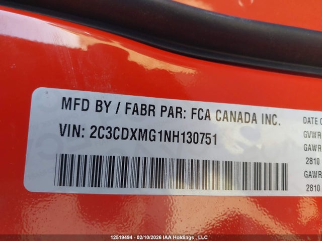 2C3CDXMG1NH130751 Dodge CHARGER GT