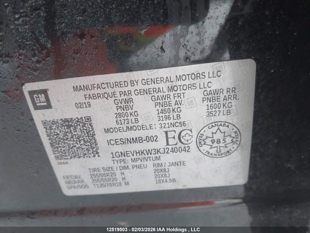 1GNEVHKW3KJ240042 Chevrolet Traverse