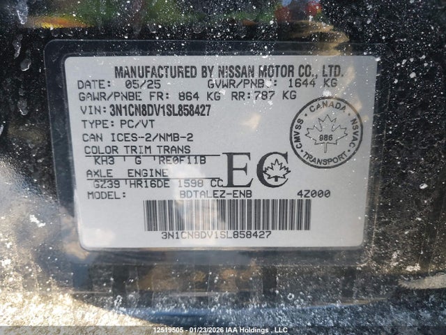 3N1CN8DV1SL858427 Nissan VERSA S