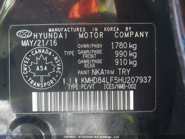 KMHD84LF5HU207937 Hyundai ELANTRA GL