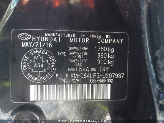 KMHD84LF5HU207937 Hyundai ELANTRA GL