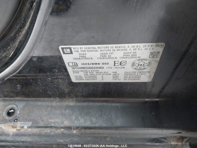 3GTU2MEC5GG339462 GMC Sierra 1500 Sle