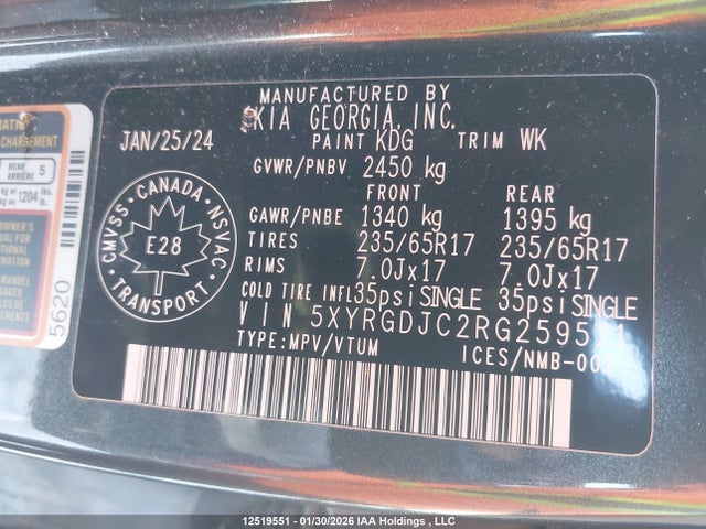 5XYRGDJC2RG259521 KIA SORENTO LX