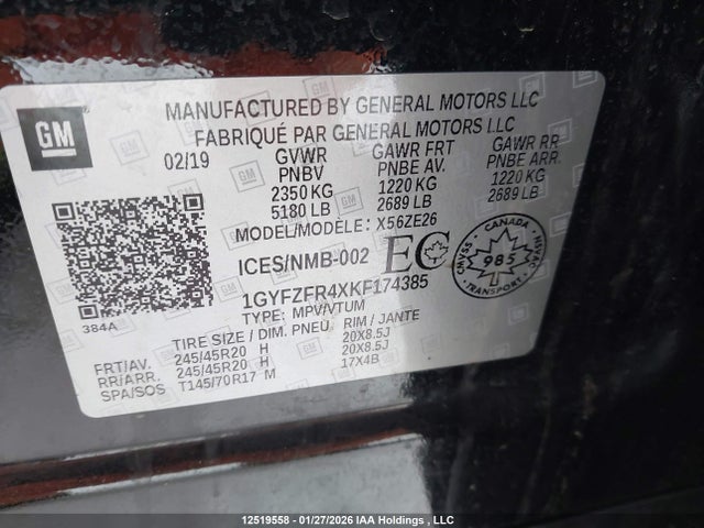 1GYFZFR4XKF174385 Cadillac XT4 SPORT