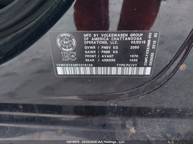 1VWCS7A38FC075123 Volkswagen Passat 1.8 Tsi Highline