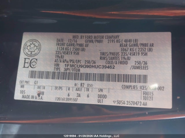 1FMCU9G90HUC39462 Ford Escape