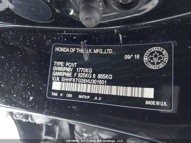 SHHFK7G26HU301601 Honda Civic Lx