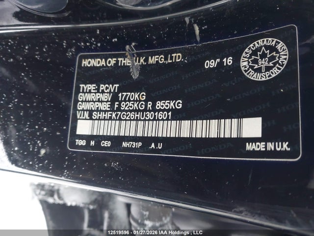 SHHFK7G26HU301601 Honda Civic Lx
