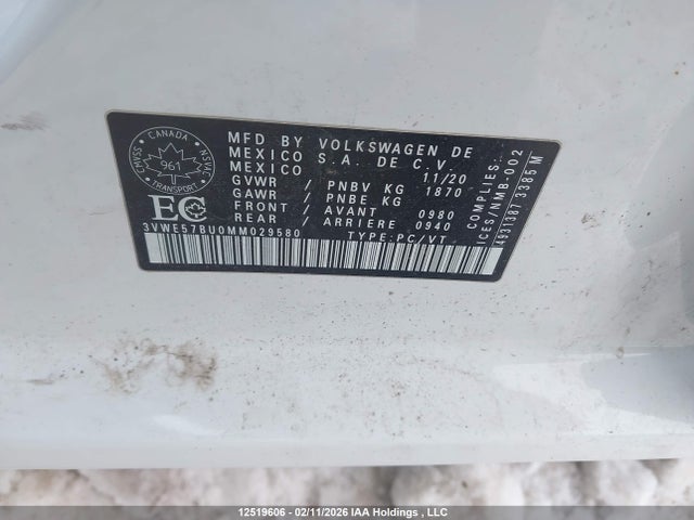 Aukcja sprzedaży 2021 Volkswagen Jetta Highline, vin: 3VWE57BU0MM029580, numer aukcji: 12519606