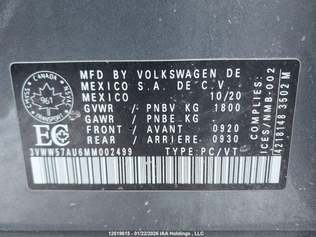 3VWW57AU6MM002499 Volkswagen Golf Comfortline/highline