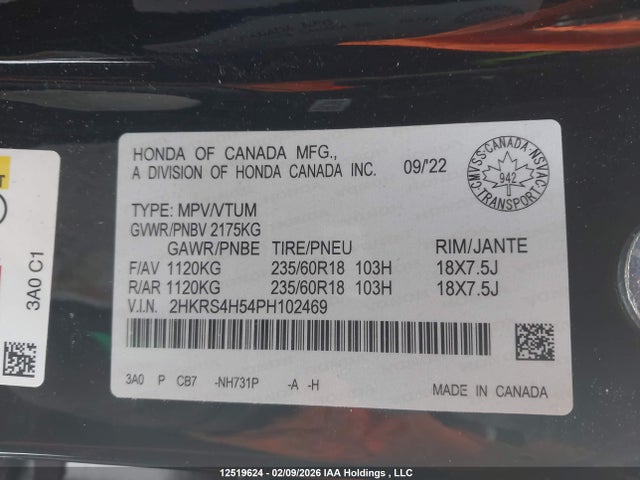 Aukcja sprzedaży 2023 Honda Cr-v, vin: 2HKRS4H54PH102469, numer aukcji: 12519624