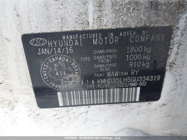 KMHD35LH5GU334319 Hyundai ELANTRA GT