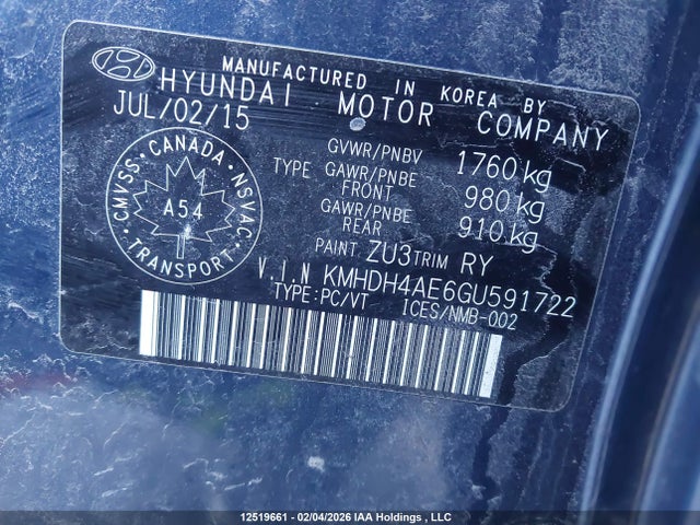 KMHDH4AE6GU591722 Hyundai Elantra Sport Appearance