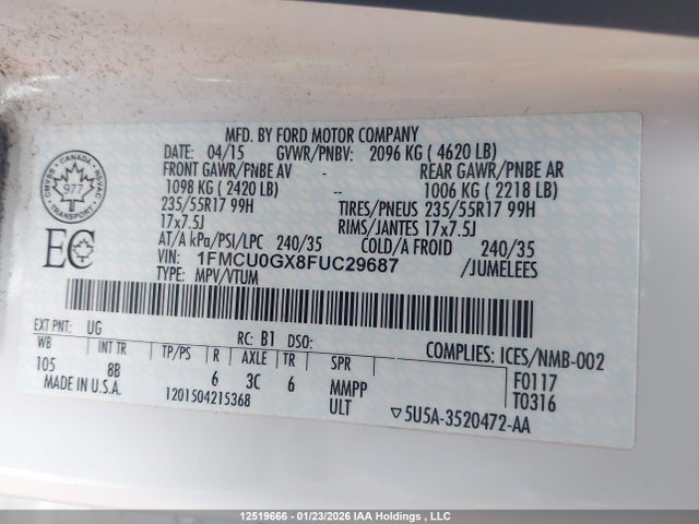 1FMCU0GX8FUC29687 Ford ESCAPE SE