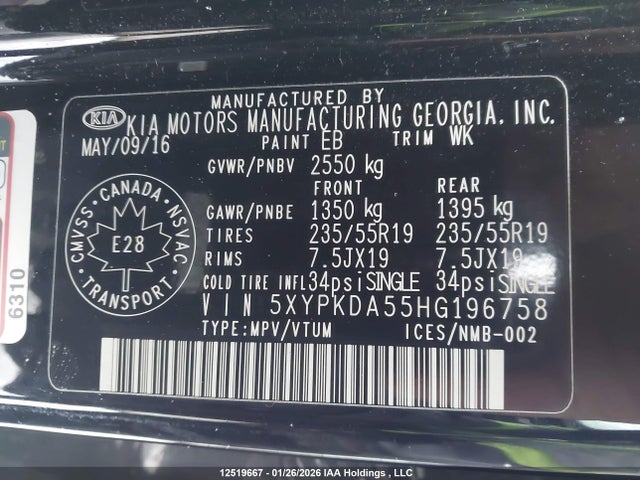 5XYPKDA55HG196758 KIA Sorento Sx/sx Limited