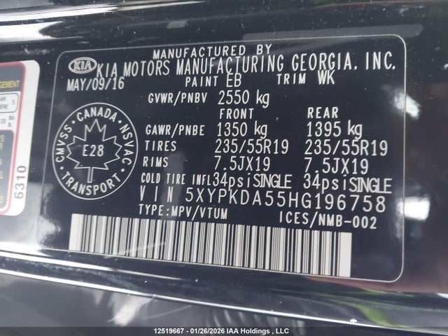 5XYPKDA55HG196758 KIA Sorento Sx/sx Limited