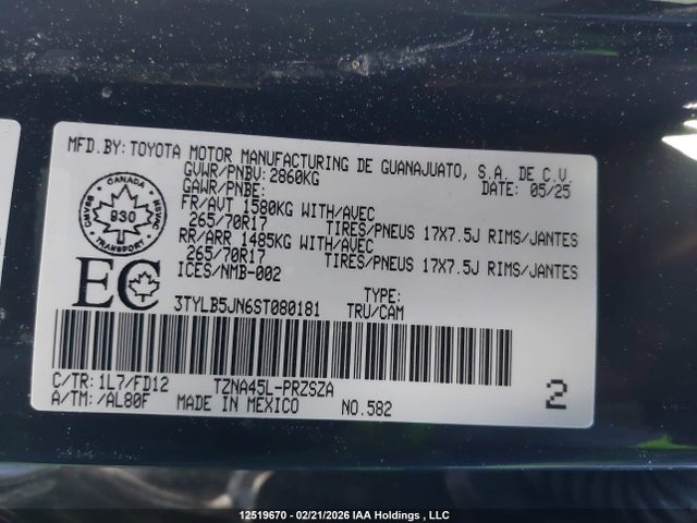Aukcja sprzedaży 2025 Toyota Tacoma Double Cab/sr5/trd Sport/trd Off Road/ltd, vin: 3TYLB5JN6ST080181, numer aukcji: 12519670