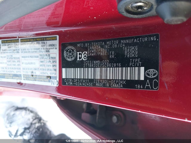 12519685 :رقم المزاد ، 2T1BR32E75C862816 vin ، 2005 Toyota Corolla Ce/le/sport مزاد بيع