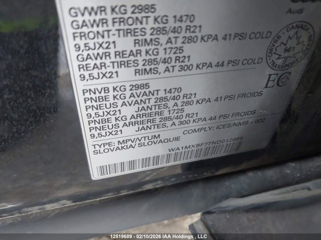 WA1MXBF77ND012685 Audi Q7 Progressiv