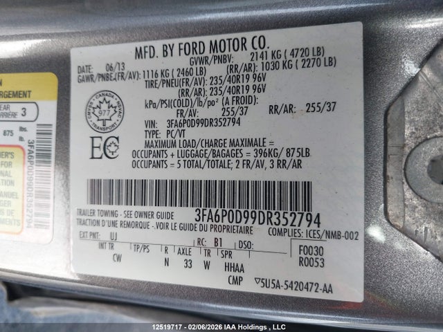 Продаж на аукціоні авто 2013 Ford Fusion Titanium, vin: 3FA6P0D99DR352794, номер лоту: 12519717