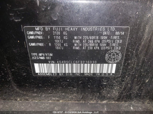 4S4BSCLC6F3216030 Subaru Legacy Outback