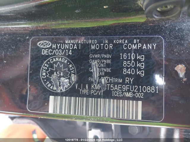 KMHCT5AE9FU210881 Hyundai ACCENT GL