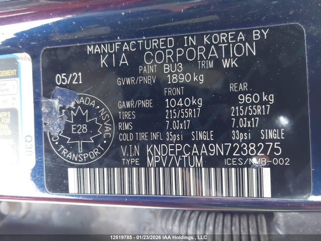 KNDEPCAA9N7238275 KIA Seltos Lx