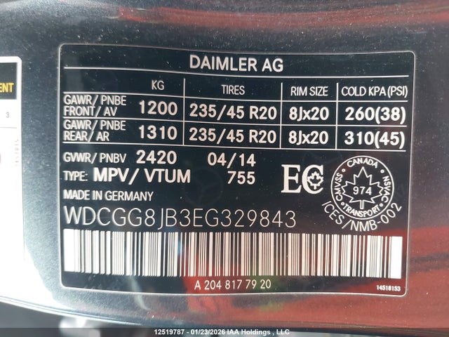 WDCGG8JB3EG329843 Mercedes-Benz Glk 350 4matic