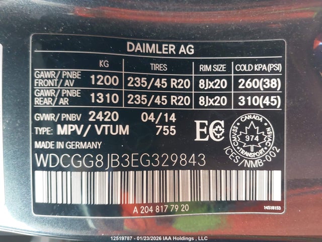 WDCGG8JB3EG329843 Mercedes-Benz Glk 350 4matic