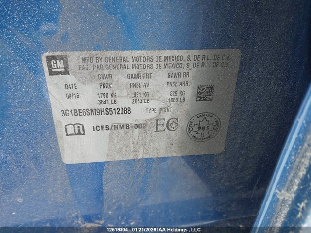 3G1BE6SM9HS512088 Chevrolet CRUZE LT