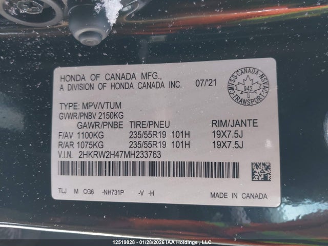 2HKRW2H47MH233763 Honda Cr-v Sport