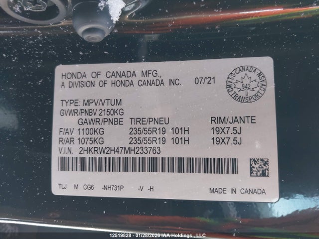 2HKRW2H47MH233763 Honda Cr-v Sport