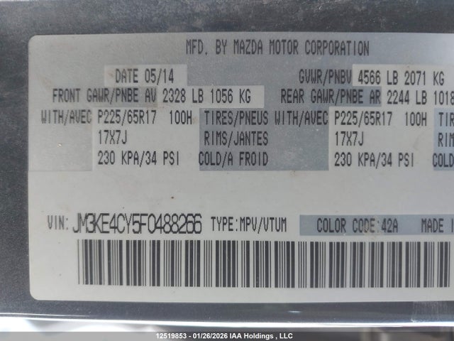 JM3KE4CY5F0488266 Mazda Cx-5 Touring