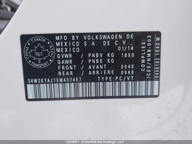 3VW2K7AJ1EM407457 Volkswagen Jetta 2.0l Trendline+