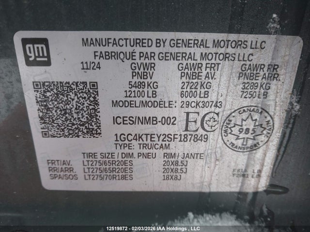 1GC4KTEY2SF187849 Chevrolet 3500 Silverado