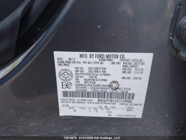 Продаж на аукціоні авто 2018 Ford Ecosport Titanium, vin: MAJ6P1WL4JC159980, номер лоту: 12519878