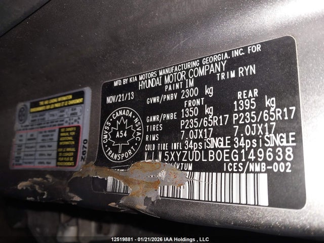 5XYZUDLB0EG149638 Hyundai Santa Fe