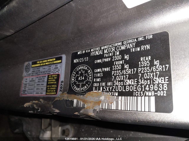 5XYZUDLB0EG149638 Hyundai Santa Fe