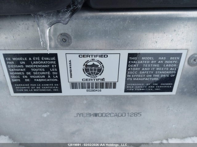 12519891 :رقم المزاد ، JYE8HW002CA001285 vin ، 2012 Yamaha Yamaha Snowmobile مزاد بيع