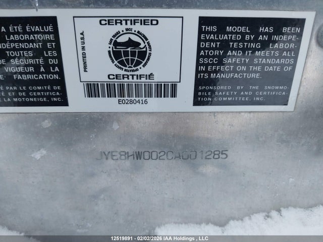 12519891 :رقم المزاد ، JYE8HW002CA001285 vin ، 2012 Yamaha Yamaha Snowmobile مزاد بيع