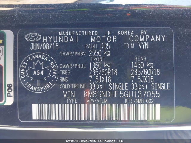 KM8SNDHF5GU137055 Hyundai Santa Fe Xl Luxury