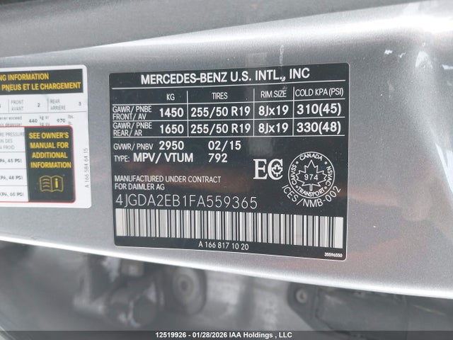 Mercedes-Benz Ml 350 Bluetec 2015 4JGDA2EB1FA559365 Image 9