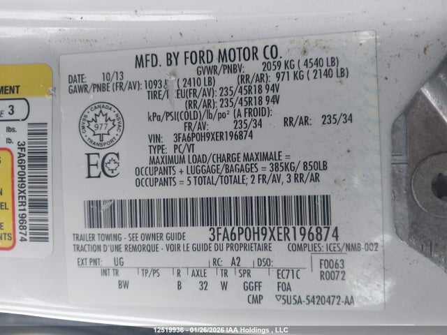 3FA6P0H9XER196874 Ford FUSION SE